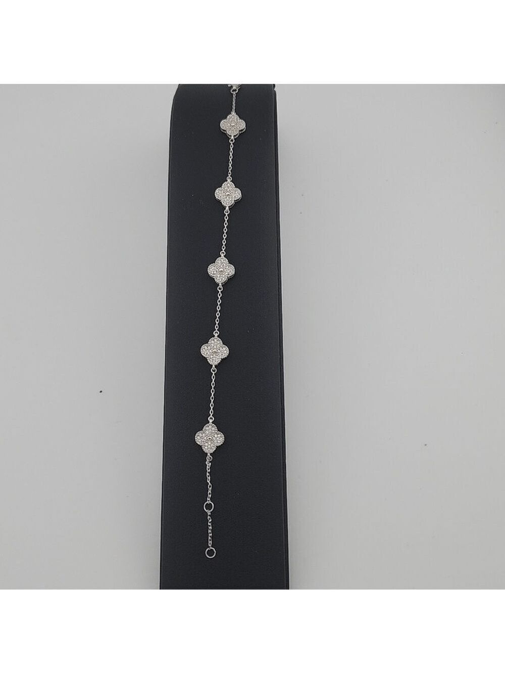 Brand New Sterling Silver 925 Pave 5 Clover Bracelet - Picture 2 of 7